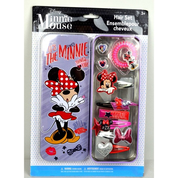 Disney Minnie Mouse Townley Girls Hair Accessories with Tin Pencil Case Gift Set - Picture 1 of 4